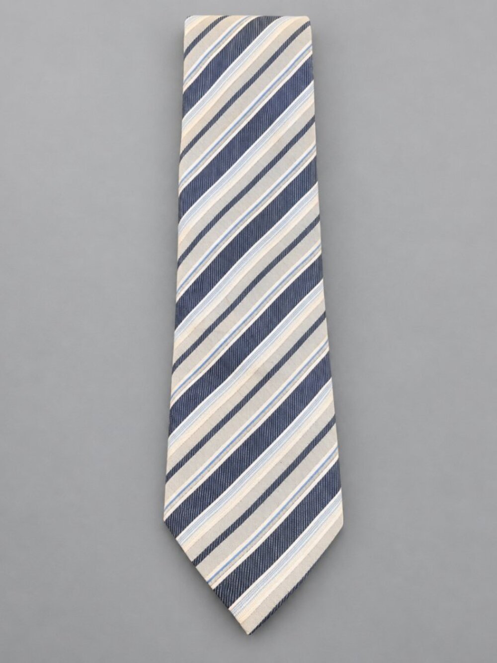 Hugo Boss BOSS Men's Necktie Navy Blue Gray White Striped Wide Tie 4" Classic